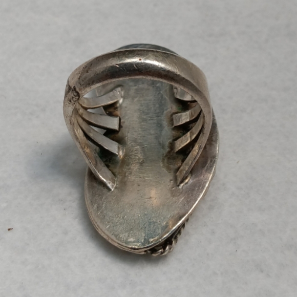 Native American Turquoise Red Coral Statement Sterling Silver Ring - Picture 6 of 7